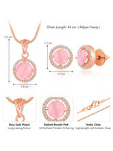 Radiant Rounds Pink CZ Solitaire Rose Gold Pendant Set