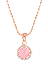 Radiant Rounds Pink CZ Solitaire Rose Gold Pendant Set