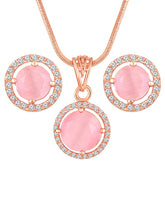 Radiant Rounds Pink CZ Solitaire Rose Gold Pendant Set