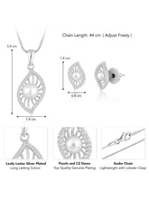 Leafy Luster Silver Plated Pearls and CZ Pendant Set