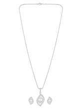 Leafy Luster Silver Plated Pearls and CZ Pendant Set