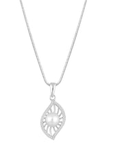 Leafy Luster Silver Plated Pearls and CZ Pendant Set