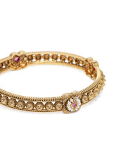 Heritage Sculpted Temple Bangle Set in Gold - Rani Pink Green featuring Faux Kundan bangle set 
