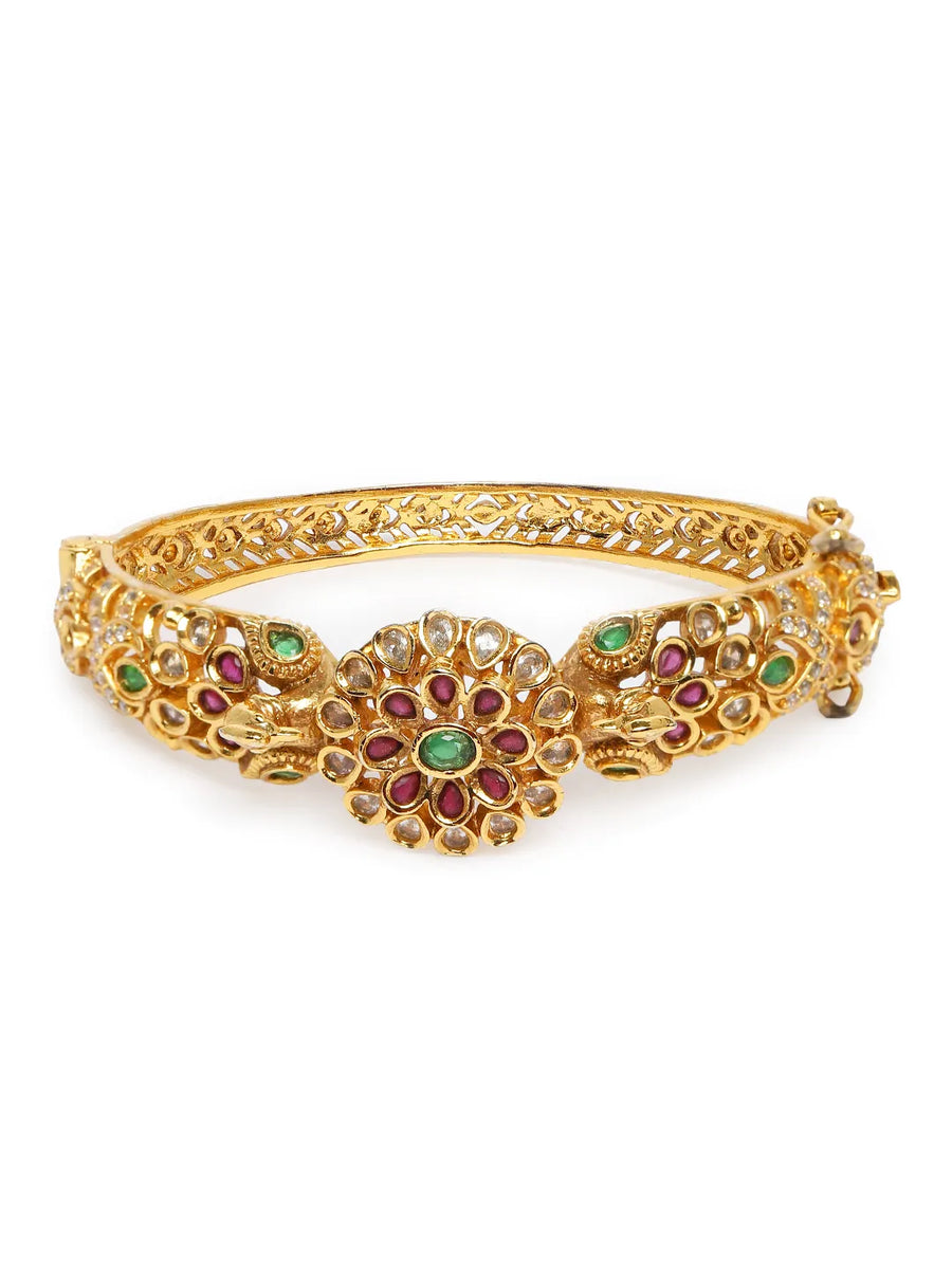 Elegant Kundan Floral Gold Bangle