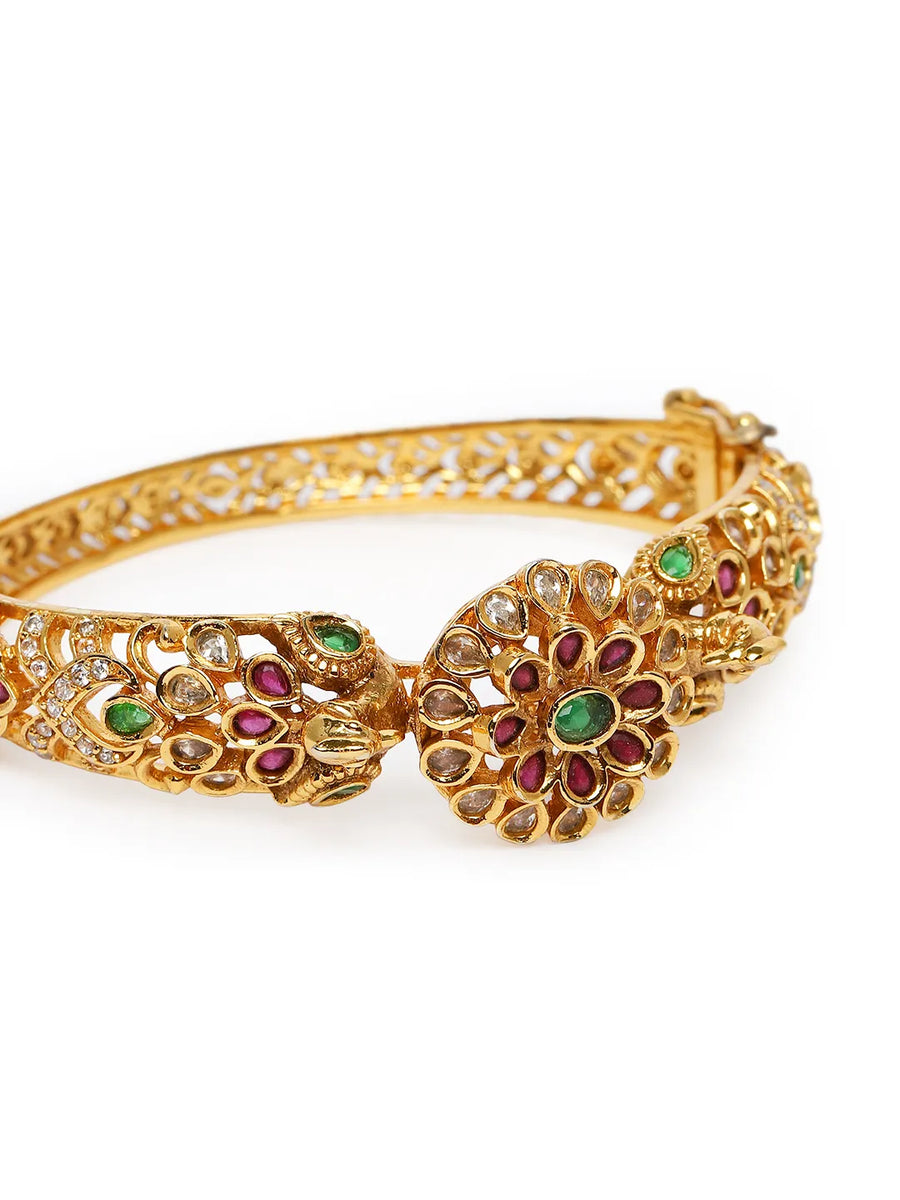 Elegant Kundan Floral Gold Bangle