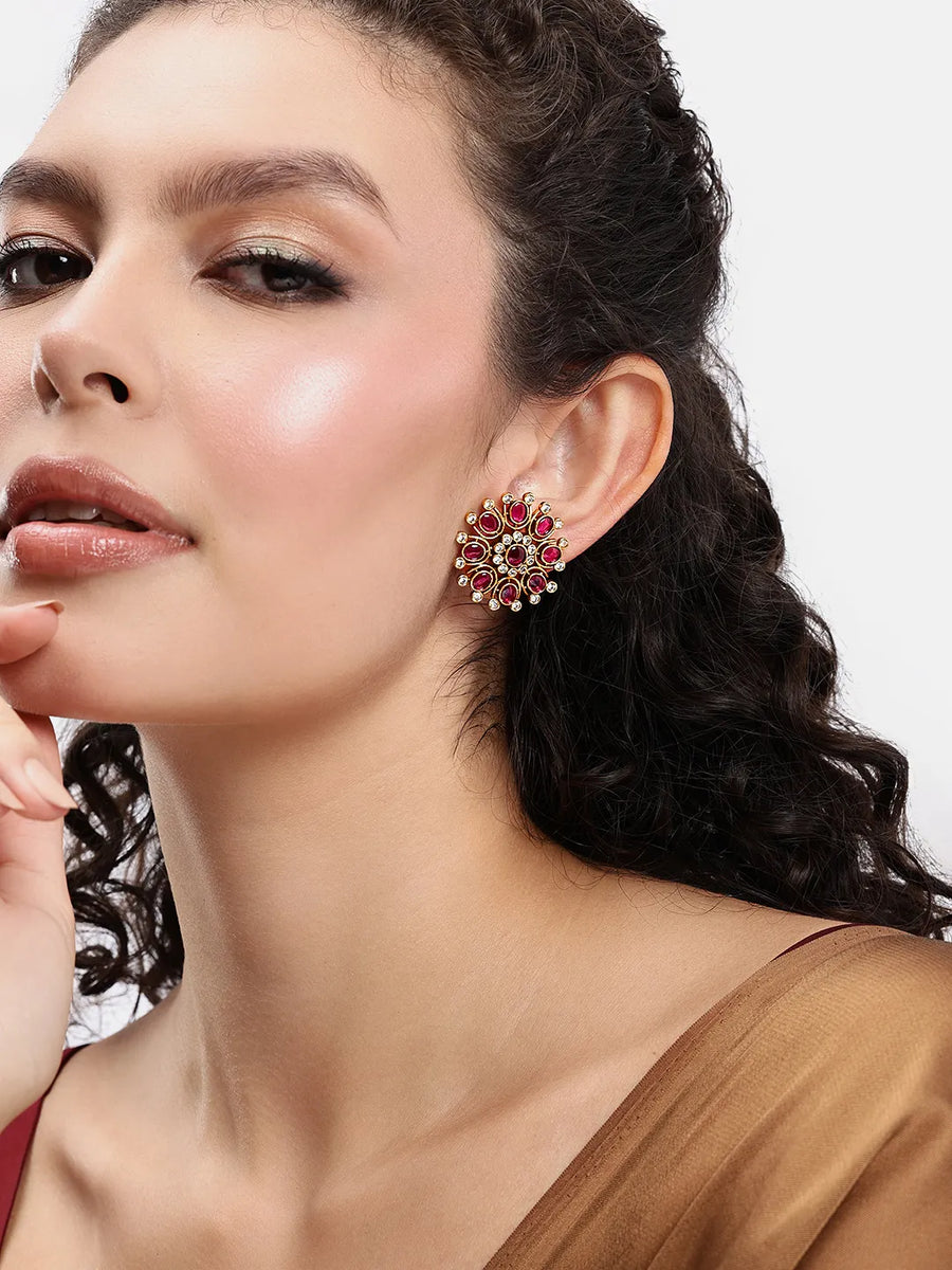 Heritage Charm Faux Ruby Stud Earrings