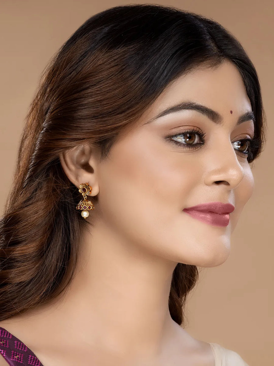 Floral Motif Jhumka with Pearl Drop