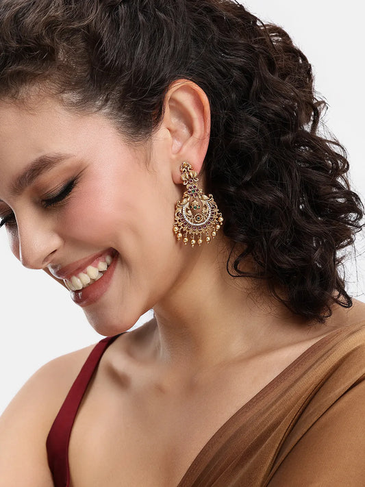 Peacock Ruby Temple Chandbali Drops