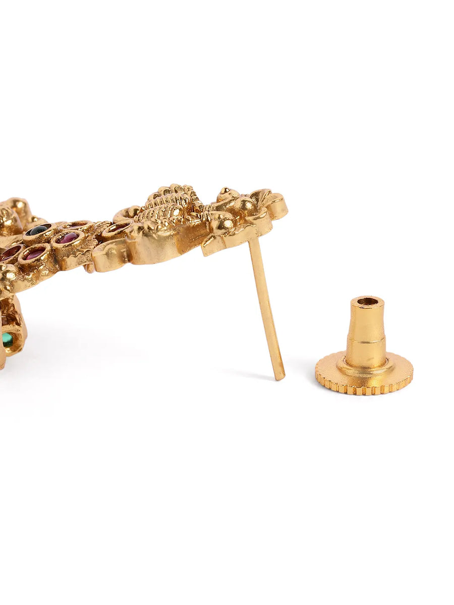 Peacock Ruby Temple Chandbali Drops