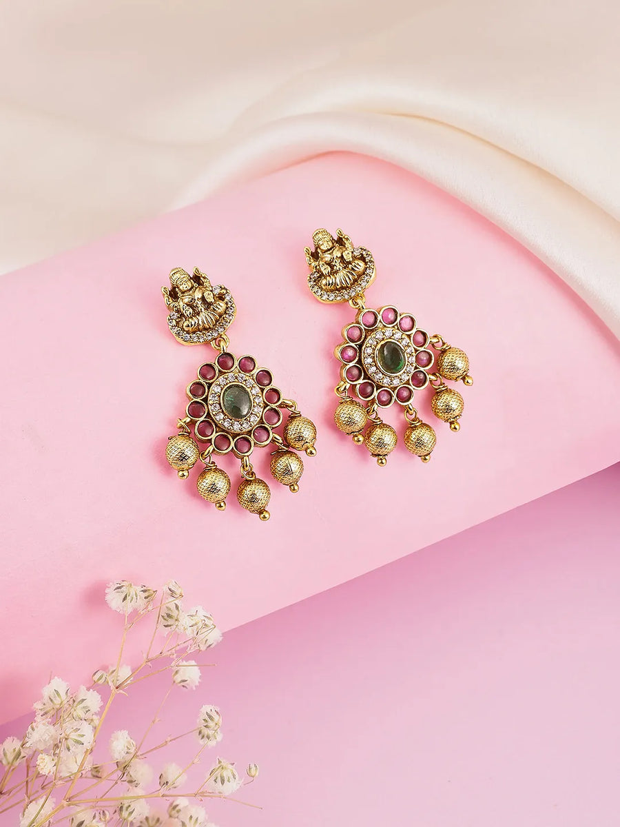 Temple Lakshmi Drops with Faux Ruby