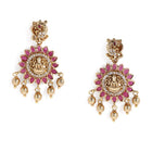 Lakshmi Motif CZ Ruby Dangle Earrings