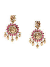 Lakshmi Motif CZ Ruby Dangle Earrings