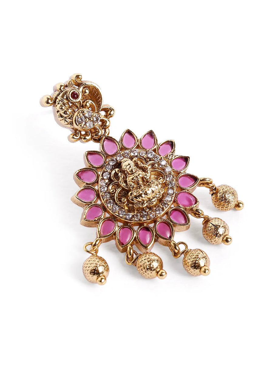 Lakshmi Motif CZ Ruby Dangle Earrings