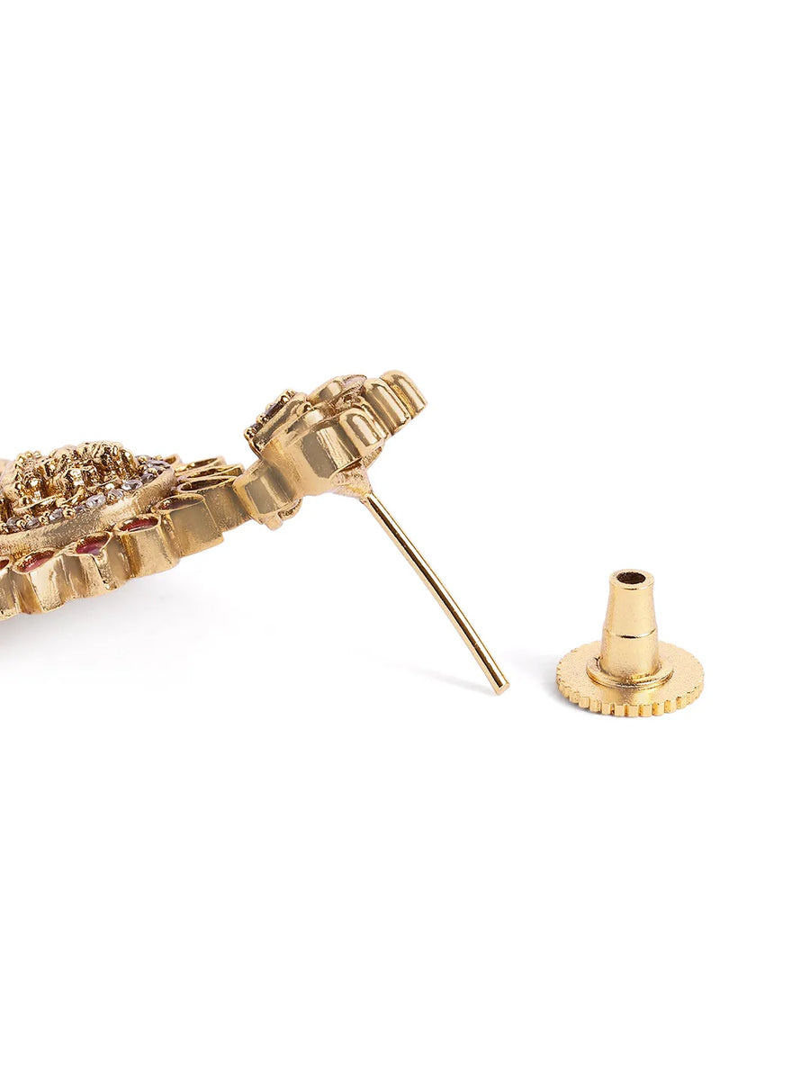 Lakshmi Motif CZ Ruby Dangle Earrings