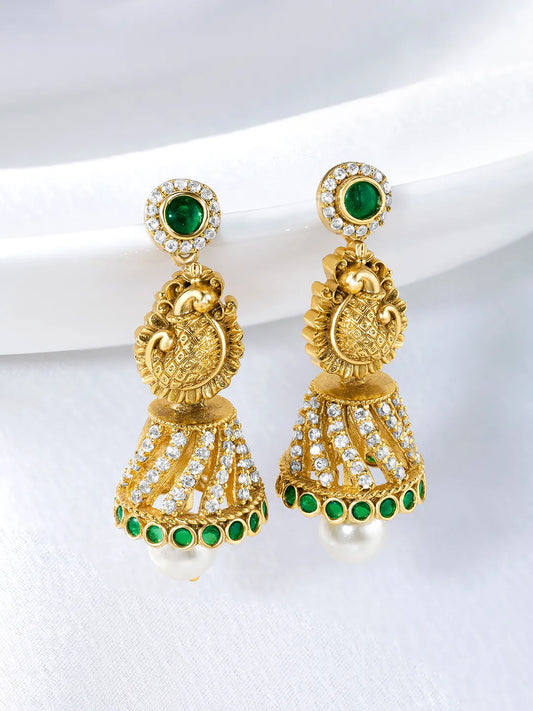 Shiny Kundan Jhumki Style Earrings