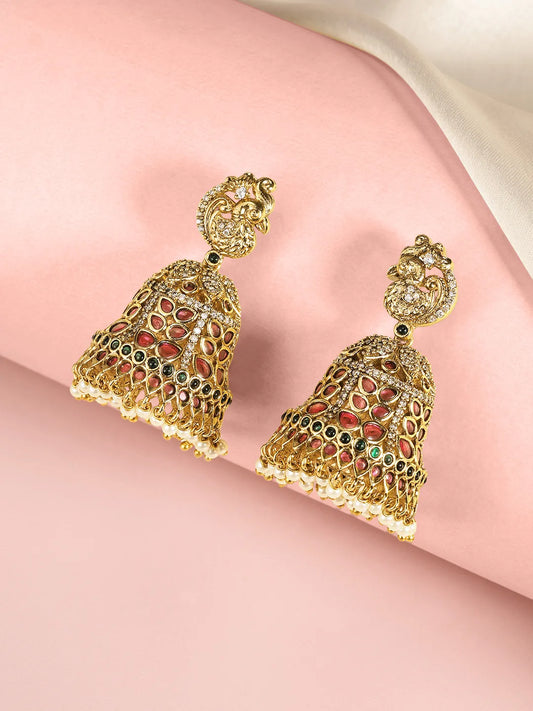 Royal Faux Ruby Dome Jhumka Earrings