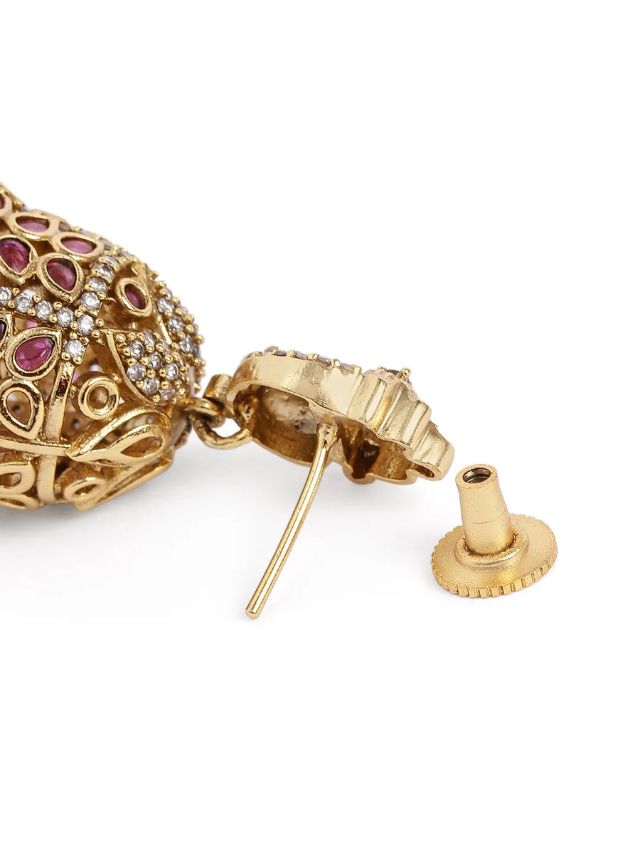 Royal Faux Ruby Dome Jhumka Earrings