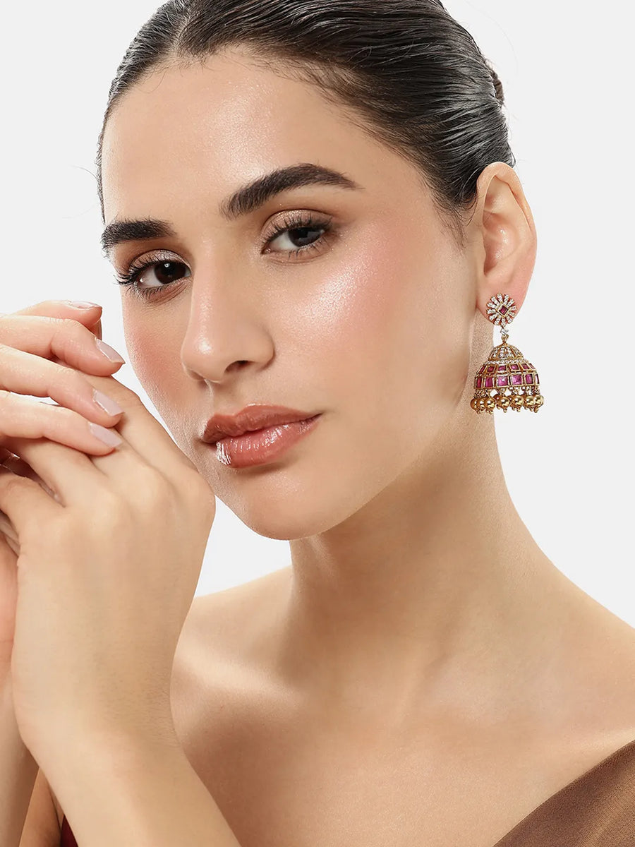Sparkling CZ with Ruby Jhumka Earrings