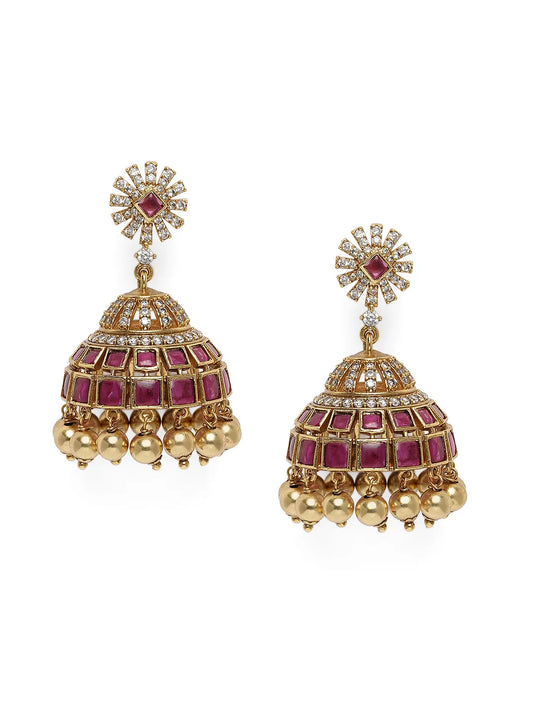 Sparkling CZ with Ruby Jhumka Earrings