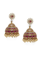 Sparkling CZ with Ruby Jhumka Earrings