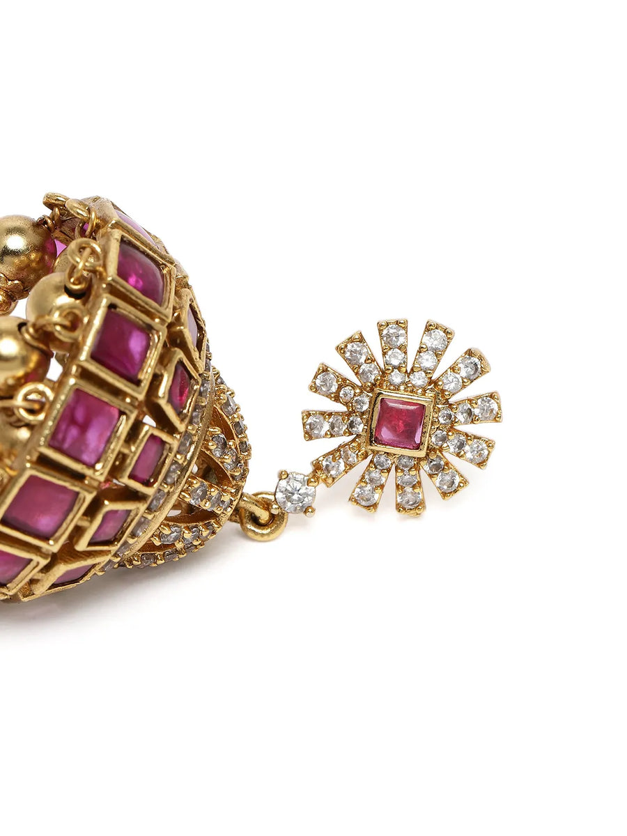 Sparkling CZ with Ruby Jhumka Earrings