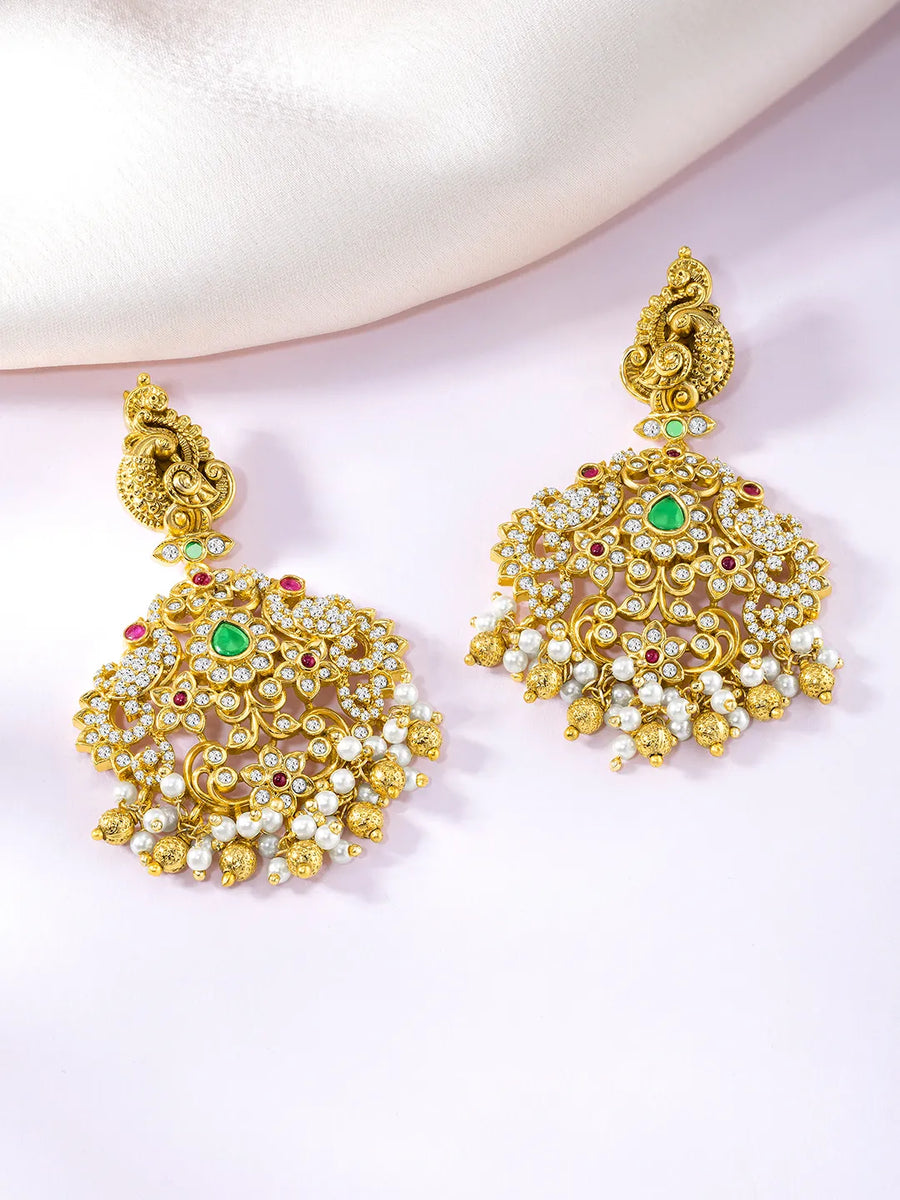 Pearl and CZ Long Dangle Earrings