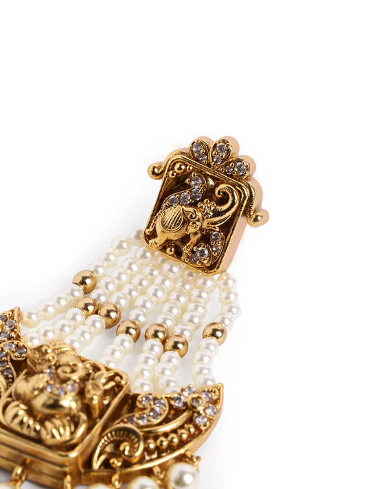 Divine Ganesha Motif Dangle Earrings - White