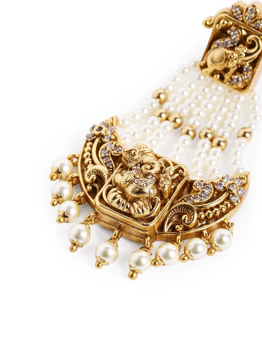 Divine Ganesha Motif Dangle Earrings - White