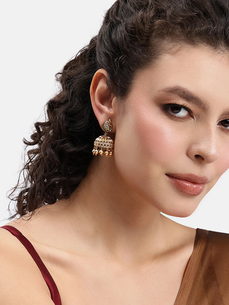 Peacock Glory Jhumkas with Kundan
