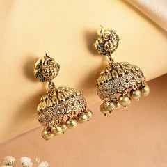 Peacock Glory Jhumkas with Kundan