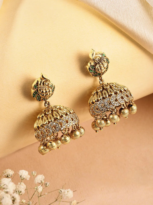 Peacock Glory Jhumkas with Kundan