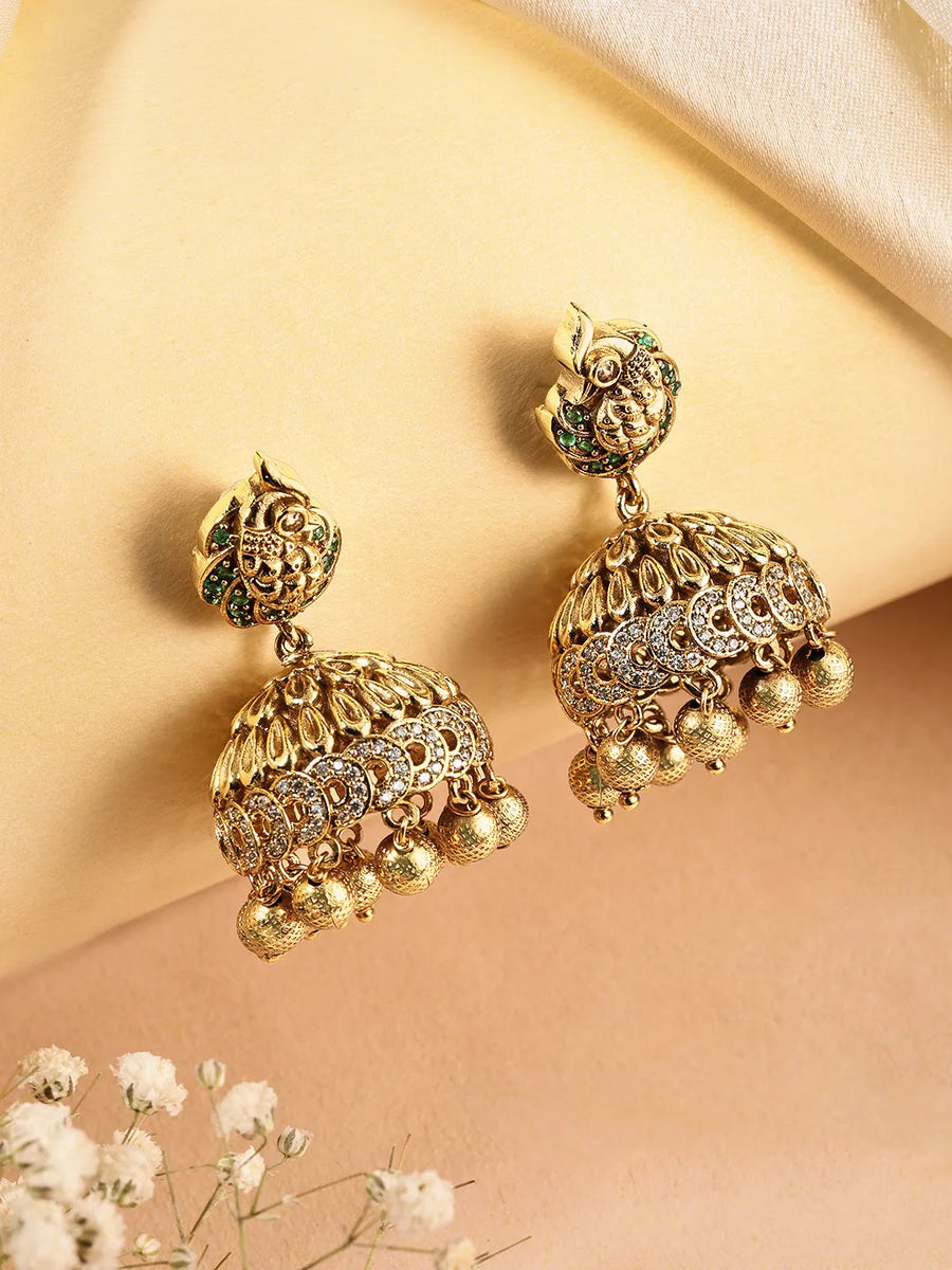 Peacock Glory Jhumkas with Kundan