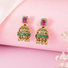 Handcrafted Polki Temple Jhumka Pair