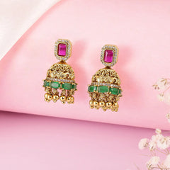 Handcrafted Polki Temple Jhumka Pair