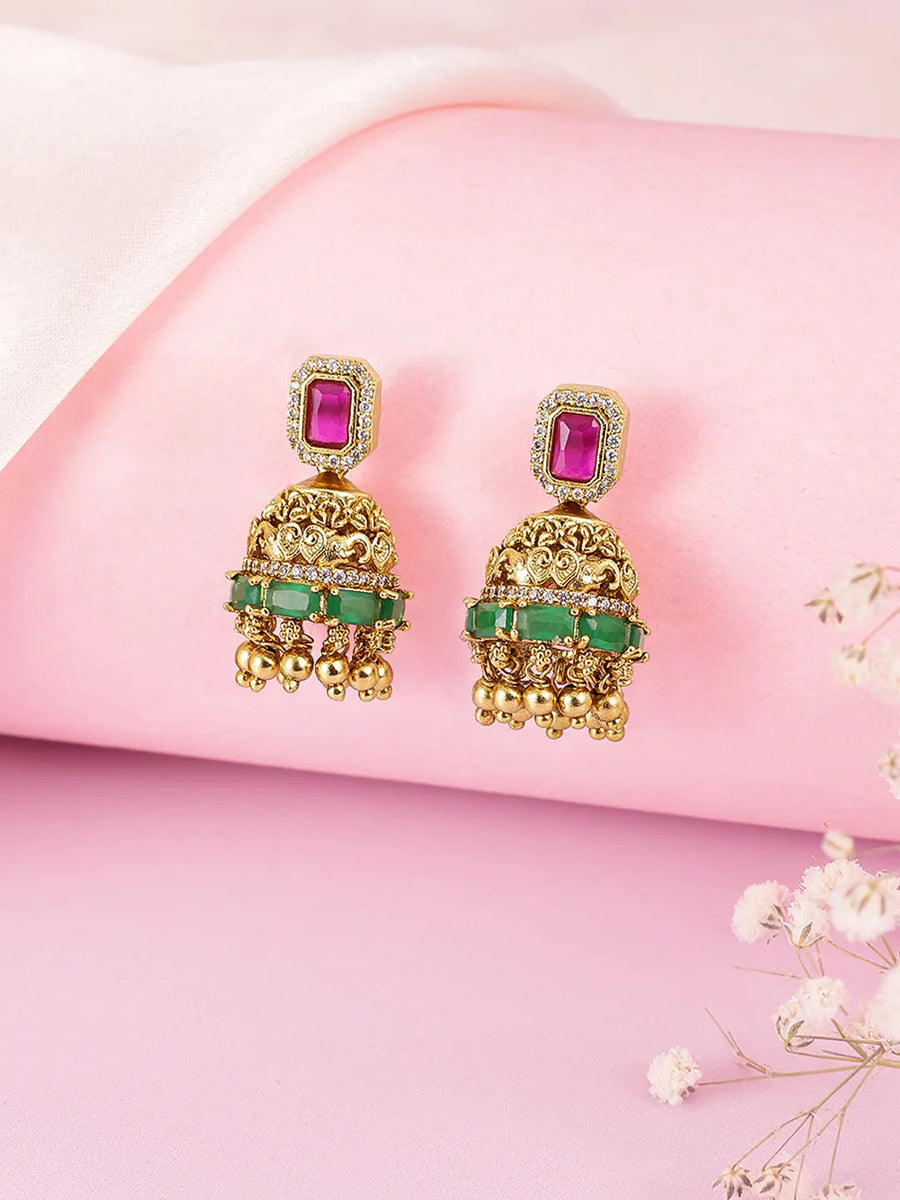 Handcrafted Polki Temple Jhumka Pair