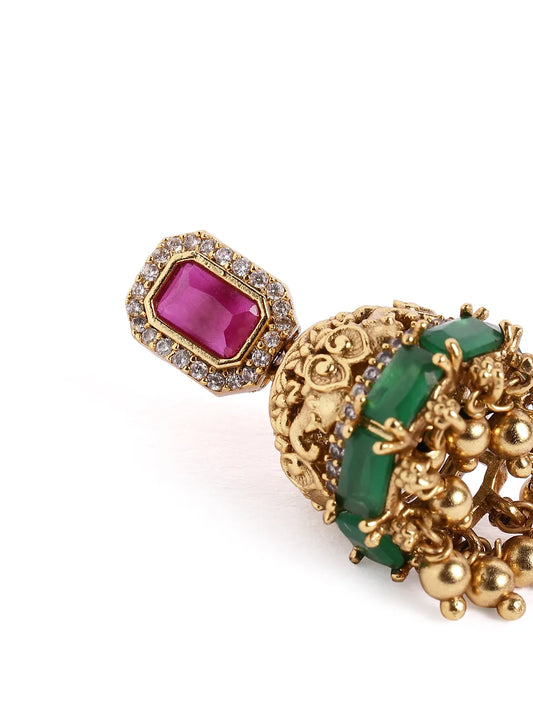 Handcrafted Polki Temple Jhumka Pair