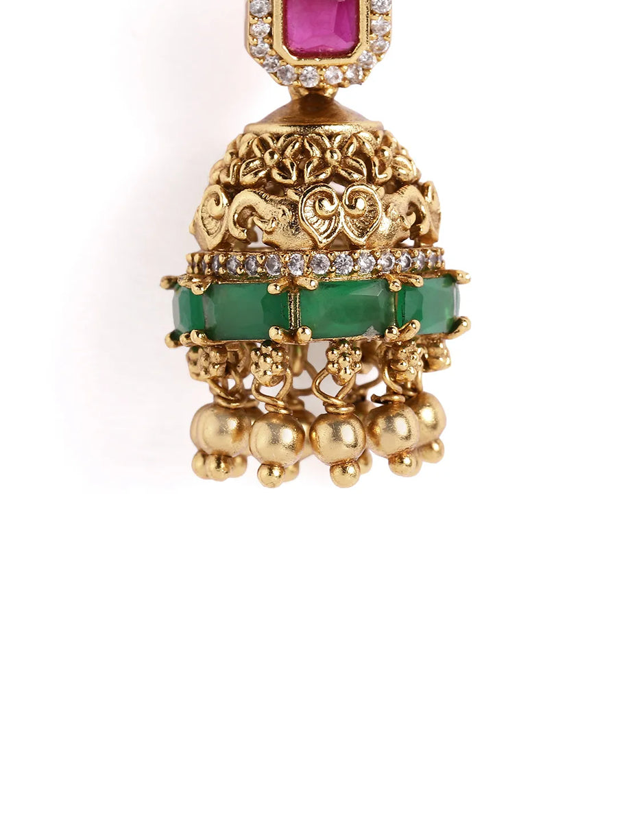 Handcrafted Polki Temple Jhumka Pair