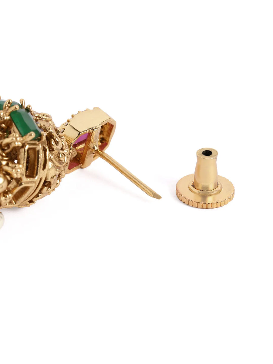 Handcrafted Polki Temple Jhumka Pair