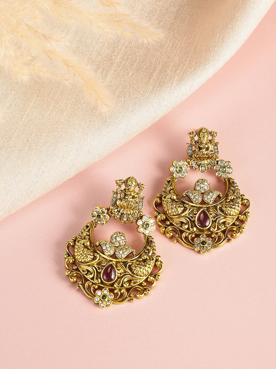Traditional Lakshmi Motif Dangle Earrings
