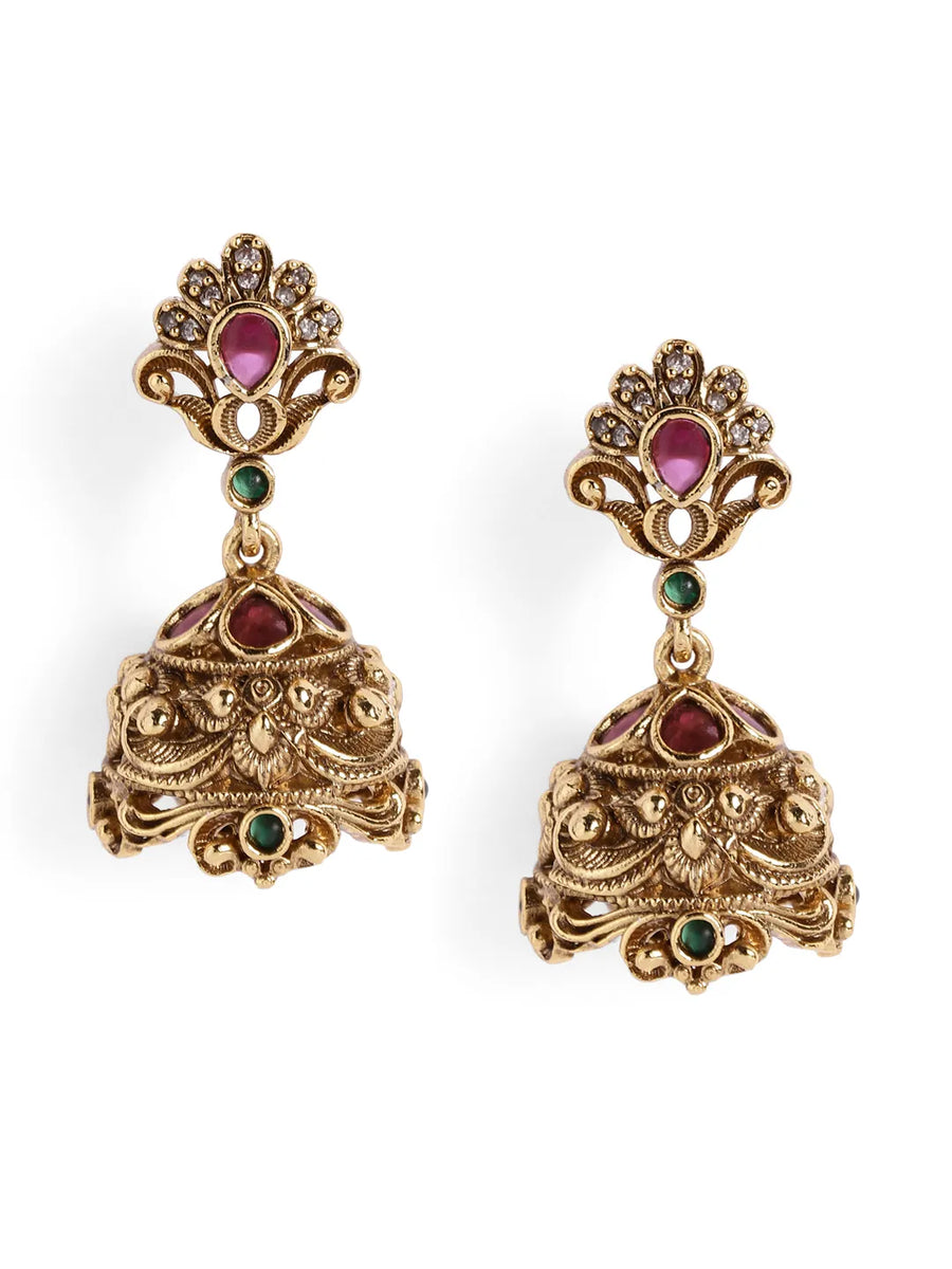 Temple Jhumkas with Faux Ruby Grace