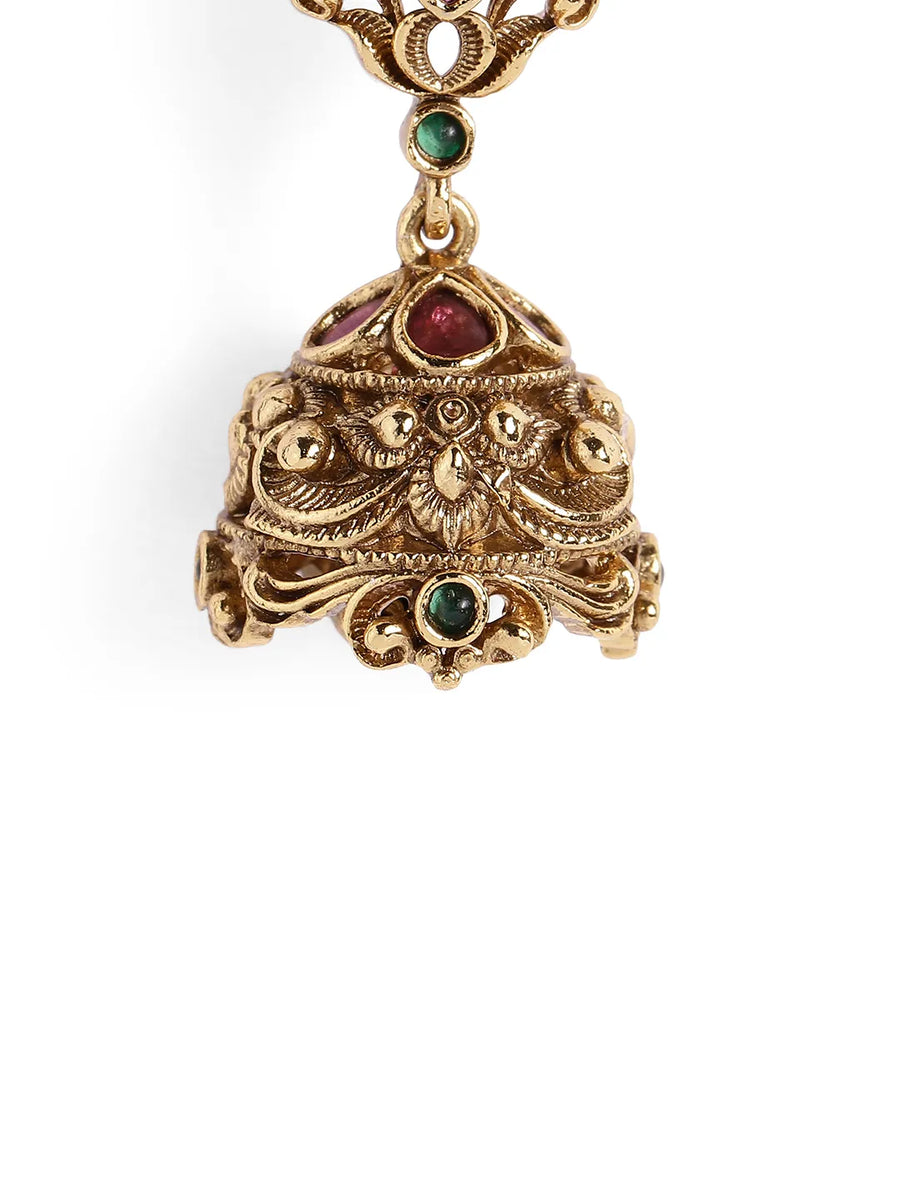 Temple Jhumkas with Faux Ruby Grace