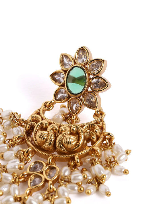 Heritage Peacock Motif Bridal Earrings - Green