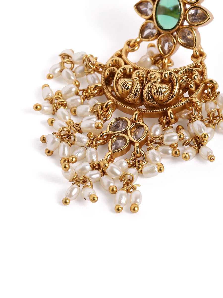 Heritage Peacock Motif Bridal Earrings - Green