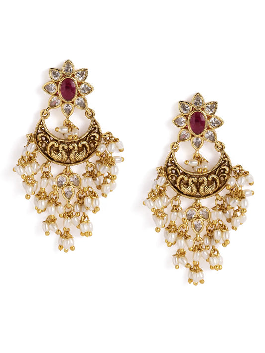 Heritage Peacock Motif Bridal Earrings - Rani Pink