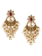 Heritage Peacock Motif Bridal Earrings - Rani Pink