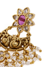 Heritage Peacock Motif Bridal Earrings - Rani Pink