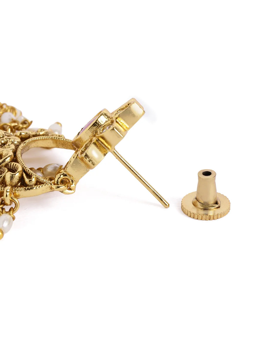 Heritage Peacock Motif Bridal Earrings - Rani Pink