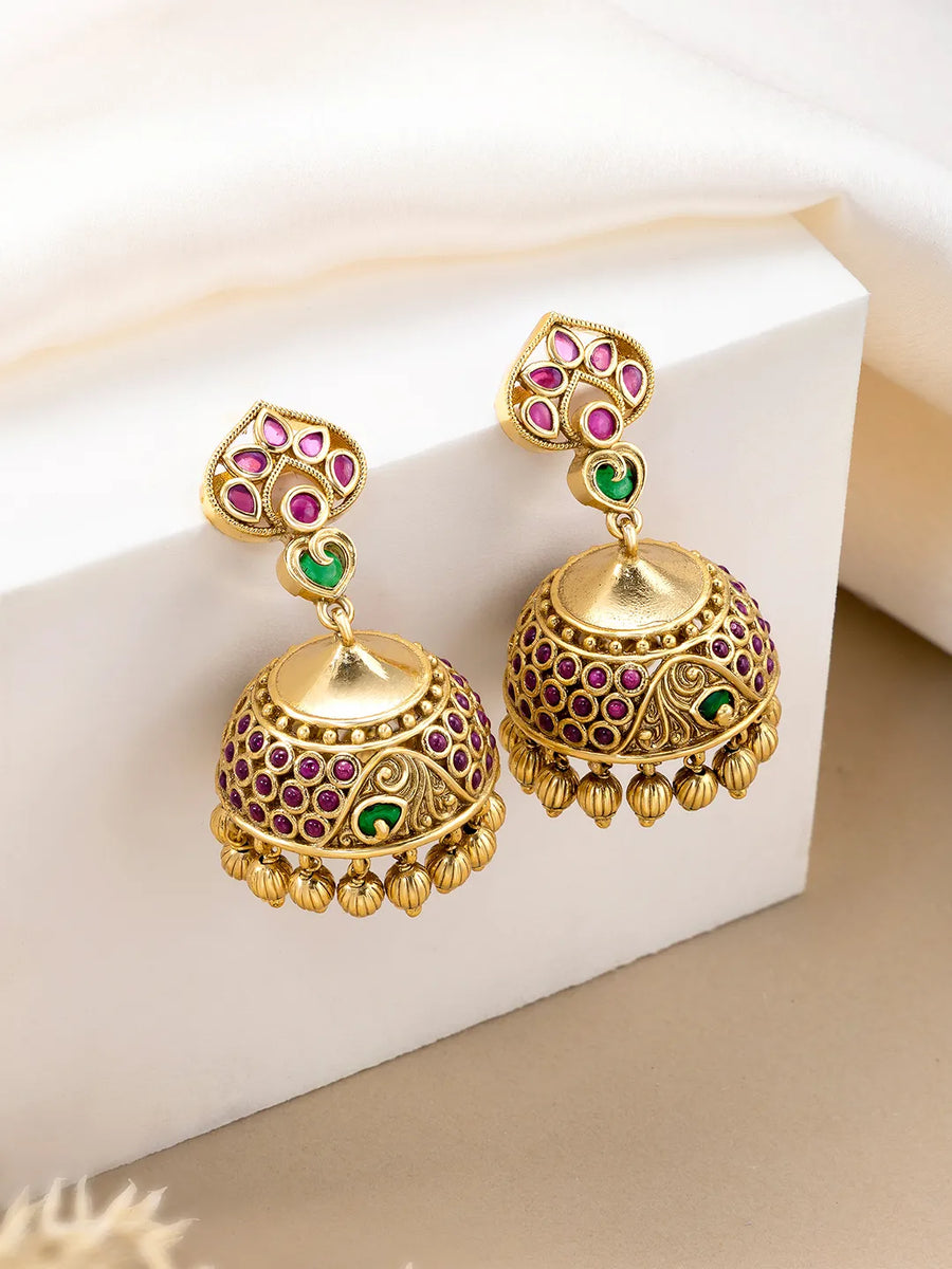 Traditional Style Golden Jhumki Earrings