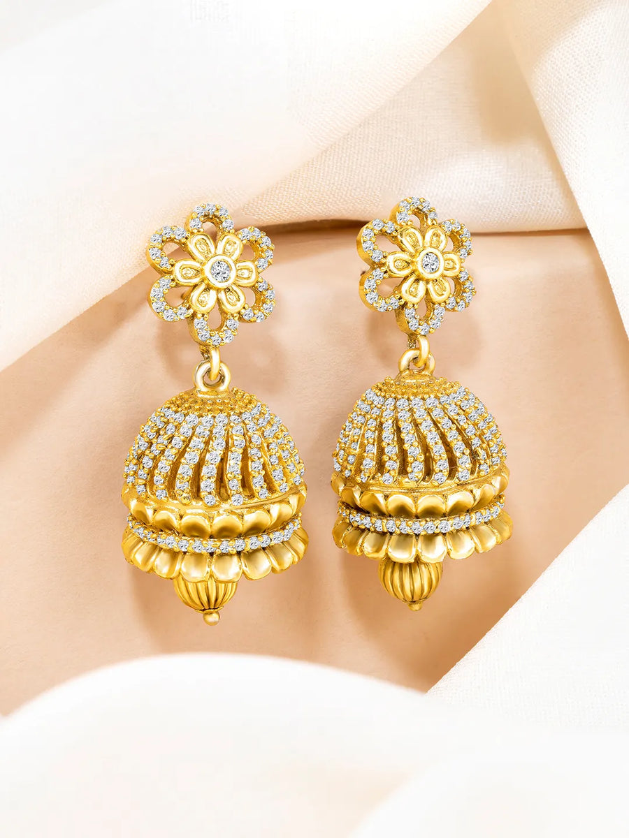 CZ Embellished Floral Jhumka Pair