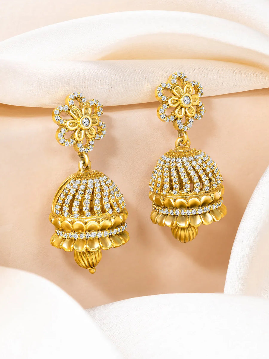 CZ Embellished Floral Jhumka Pair